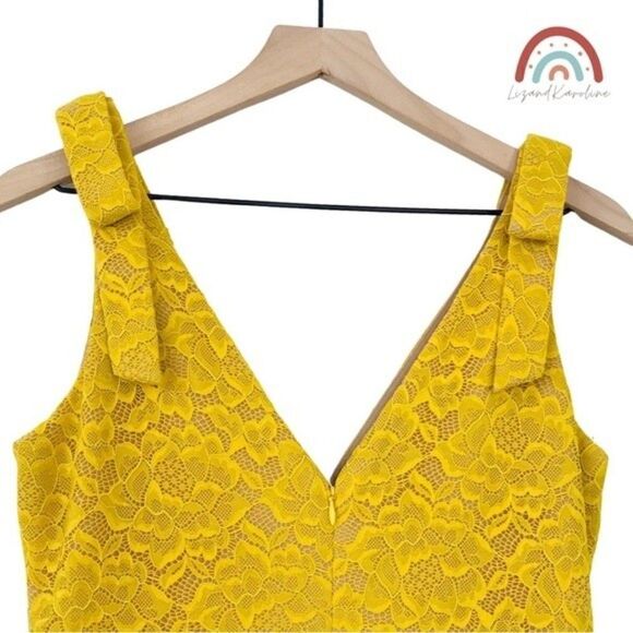 New! Dress The Population Mary Canary Yellow Plunging V-Neck Mid Length Dress - Picture 11 of 16